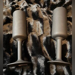 Italy Carlo Moretti Matte Black /Satinato Fluted Champagne Set of 2 Glasses